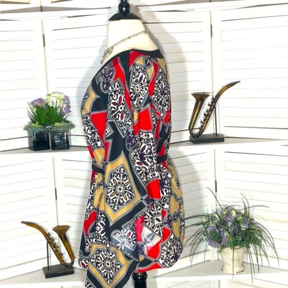 Nicole Miller boho oversized kimono style red black tan floral tunic blouse XL - Picture 7 of 13